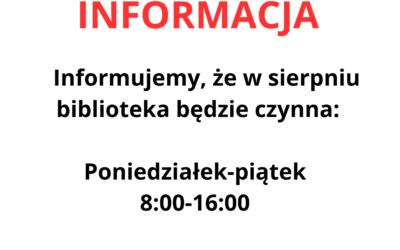 Uwaga! Ważna informacja! – zmiana godzin pracy biblioteki